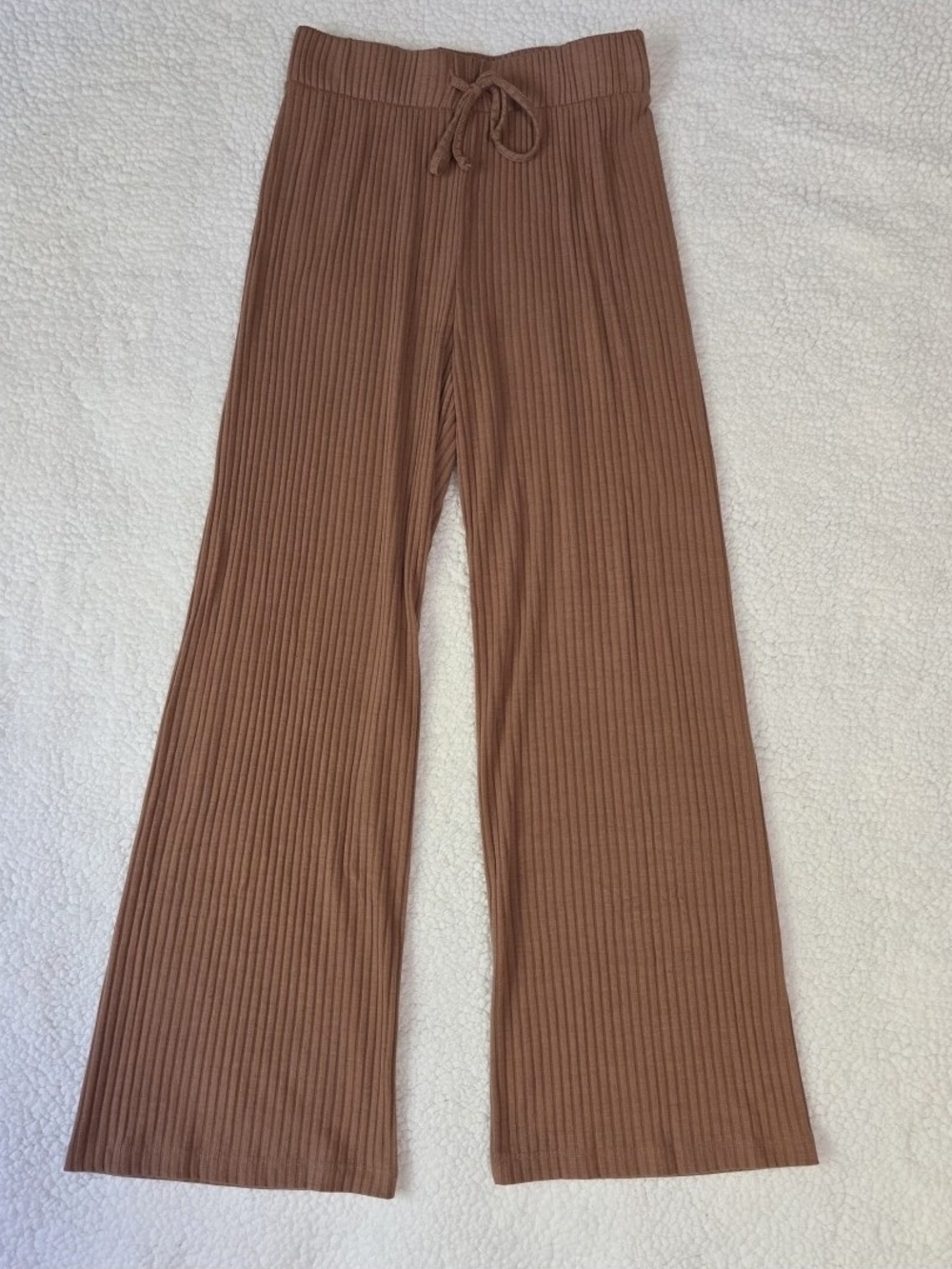 Ribbed Flowy Lounge Pants Wide Leg Brown Wide Waistband Lily Rose